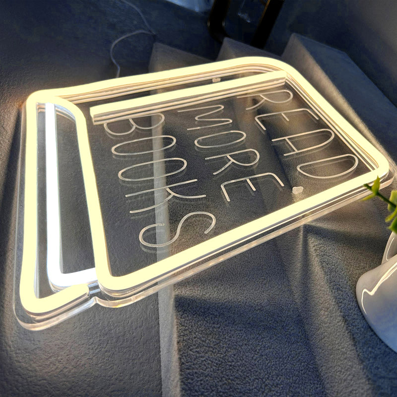 READ MORE BOOKS Alphabet Pattern Book-Shaped Neon Light USB-Powered Creative Decorative Ornament