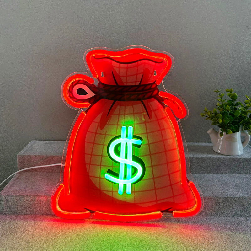 Money Bag Shaped Neon Light USB Powered Creative Decorative Wall Lamp, Ideal for Home Parties and Festivals, LED Lighting for Festive Occasions