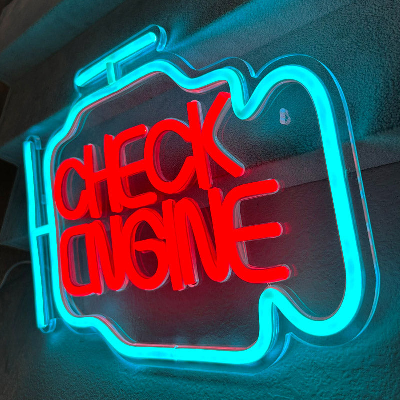 "Check Engine" Style Neon Sign – USB Powered LED Light Sign, Customizable Garage, Game Room & Home Party Decorative Neon Lamp