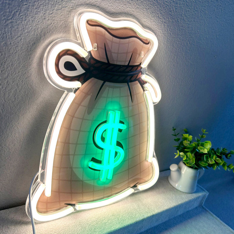 Money Bag Shaped Neon Light USB Powered Creative Decorative Wall Lamp, Ideal for Home Parties and Festivals, LED Lighting for Festive Occasions