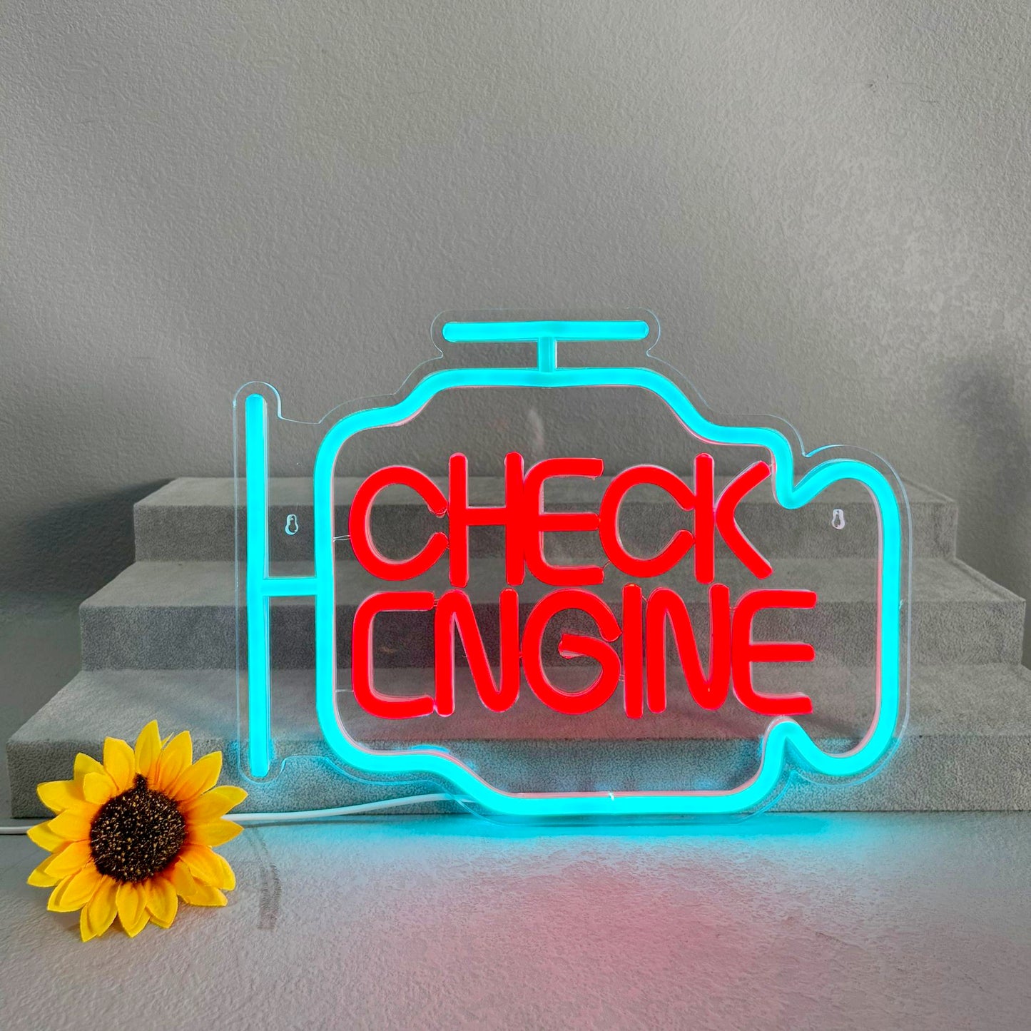 "Check Engine" Style Neon Sign – USB Powered LED Light Sign, Customizable Garage, Game Room & Home Party Decorative Neon Lamp