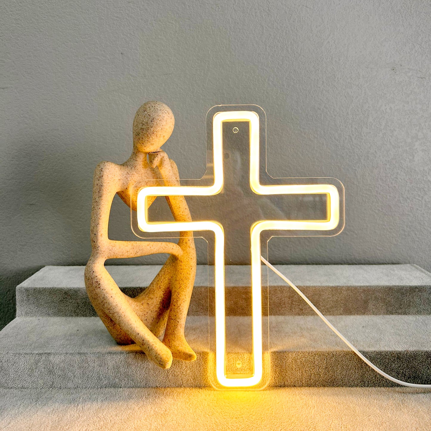 USB cross neon light — a stylish way to show your faith. Perfect for bedrooms, home chapels, or living rooms. Creates a peaceful, sacred vibe. Ideal gift for Confirmation, Easter, or Christmas.
