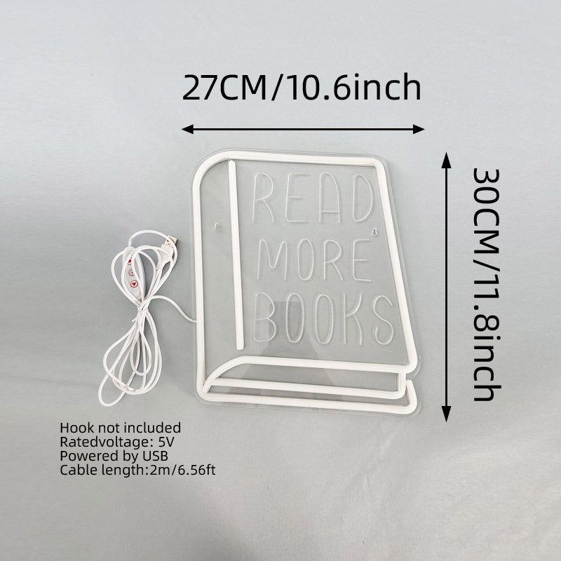 READ MORE BOOKS Alphabet Pattern Book-Shaped Neon Light USB-Powered Creative Decorative Ornament