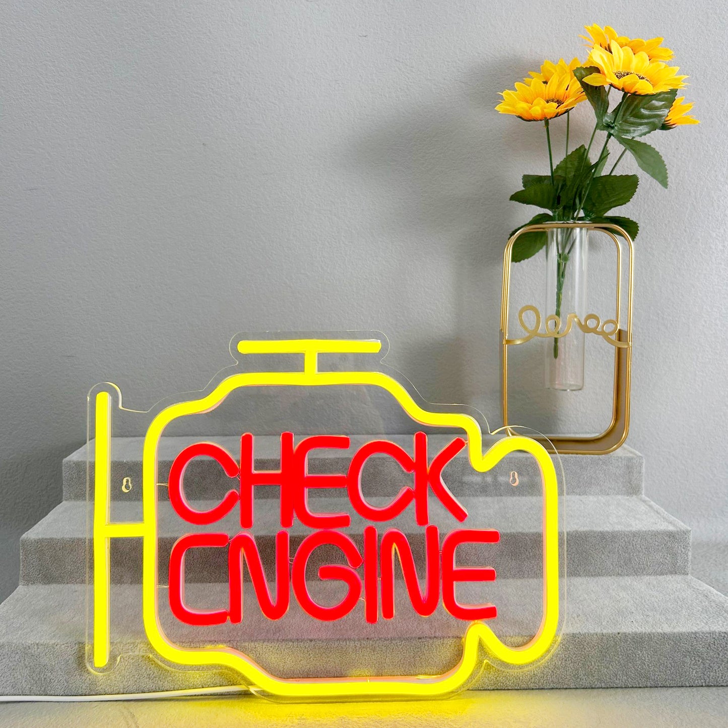 "Check Engine" Style Neon Sign – USB Powered LED Light Sign, Customizable Garage, Game Room & Home Party Decorative Neon Lamp